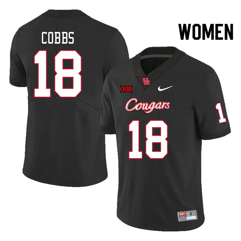 Women #18 Joshua Cobbs Houston Cougars Big 12 XII College Football Jerseys Stitched-Black